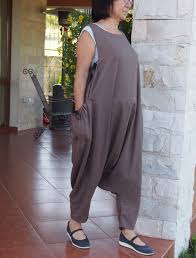 Brown Linen Harem Jumpsuit: Sleeveless Plus Size Overall ...