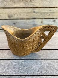Carved Wooden Wedding Cup Shepherds Mug, Mid Century Folk ...