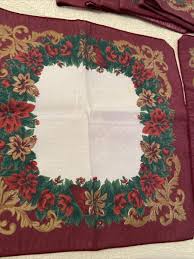 VTG Poinsettia Christmas Holiday Elegance Linen Table Runner ...