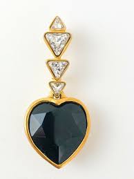 Vintage YSL Heart Brooch Pin: Black Rhinestones, Gold Tone ...