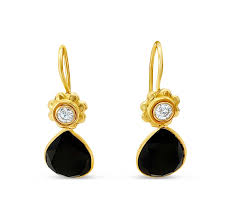 Black Onyx Drop Earrings with Diamonds - Lev Jewelers