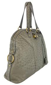 2000s Yves Saint Laurent Genuine Ostrich Skin XL Grey Muse ...