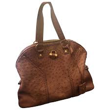 Muse ostrich handbag Yves Saint Laurent Brown in Ostrich ...