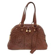 Yves Saint Laurent Brown Ostrich Leather Medium Muse Satchel ...