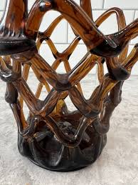 Hand Blown Vintage Amber Glass Basket