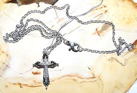 Black and Clear Crystal Cross Necklace 18 inch cable chain ...