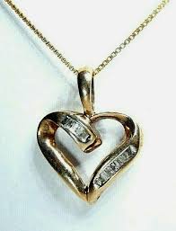 VINTAGE* 10K YELLOW GOLD OPEN HEART BAGUETTE DIAMOND CLASSIC ...