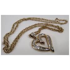 Clear diamond heart pendant 10K yellow gold necklace (17.25 ...