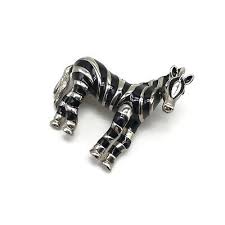 Vintage Black Enamel Striped Silver Tone Zebra Animal Brooch Pin | eBay