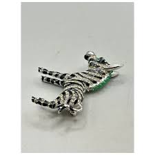 Vintage Ciner Zebra Donkey Brooch With Crystal Rhinestones & Green . For Sale at Ruby Lane