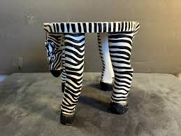 Vintage Hand Painted Wood Figural Zebra Plant Stand | Chairish