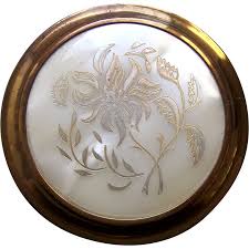 Vintage mid century powder compact with mother of pearl ...
