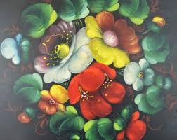 Vintage Tole Tray, Zhostovo Country Cottage, Painted Flower ...