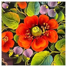 Small Round Hand Painted Metal Tole Serving Tray with Floral ...